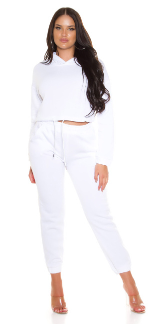 Sporty 2Piece Set-Crop Hoodie and Pants White